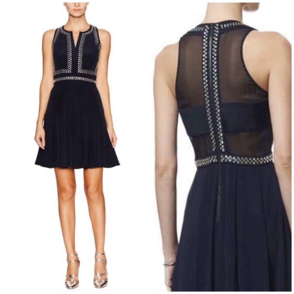 Rebecca Taylor Silk Rhinestone Studded Fit & Flare Black Tunic Dress - 2